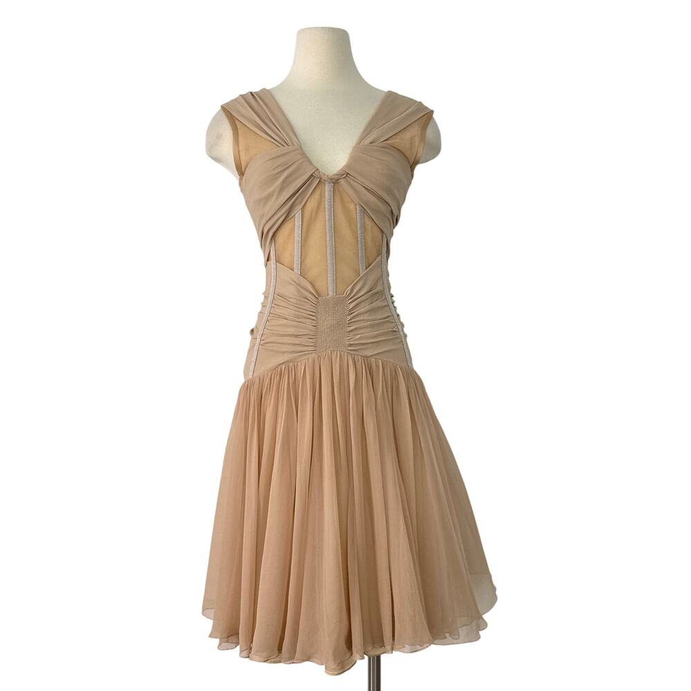 Dolce and Gabbana Corset Mesh Mini Dress Fit & Flare Beige IT 44